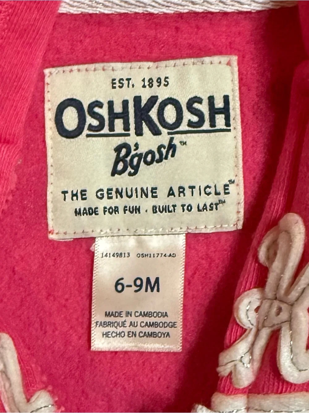 OshKosh B’gosh Baby Girls 6-9 Months Jacket Pink Full Zip Hooded NWT